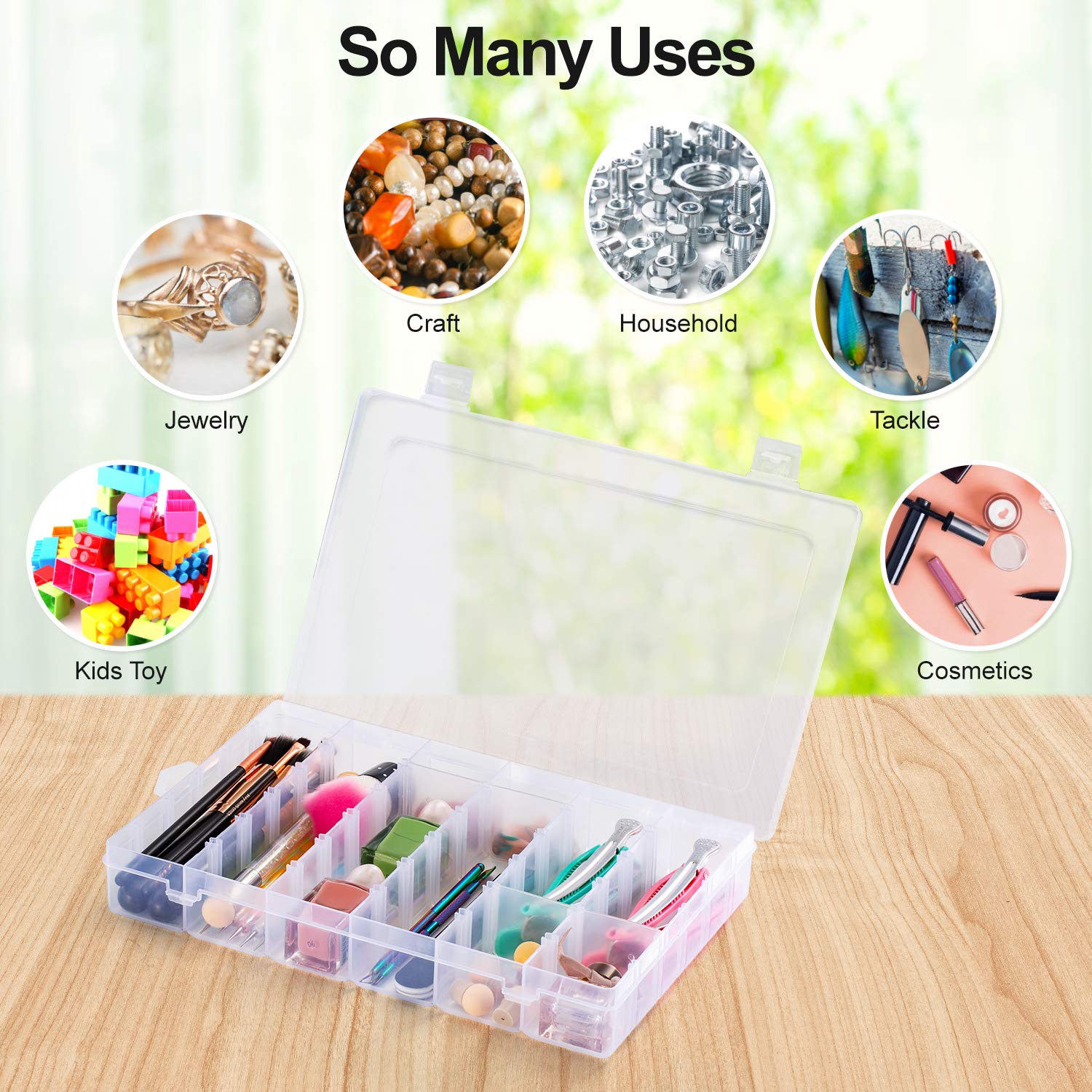 36 Grids Plastic Organizer Box with Adjustable Diviers for Beads Crafts Jewelry Fishing Tackles Earring Container Tool ((1.7In1.1In) 36Grid)