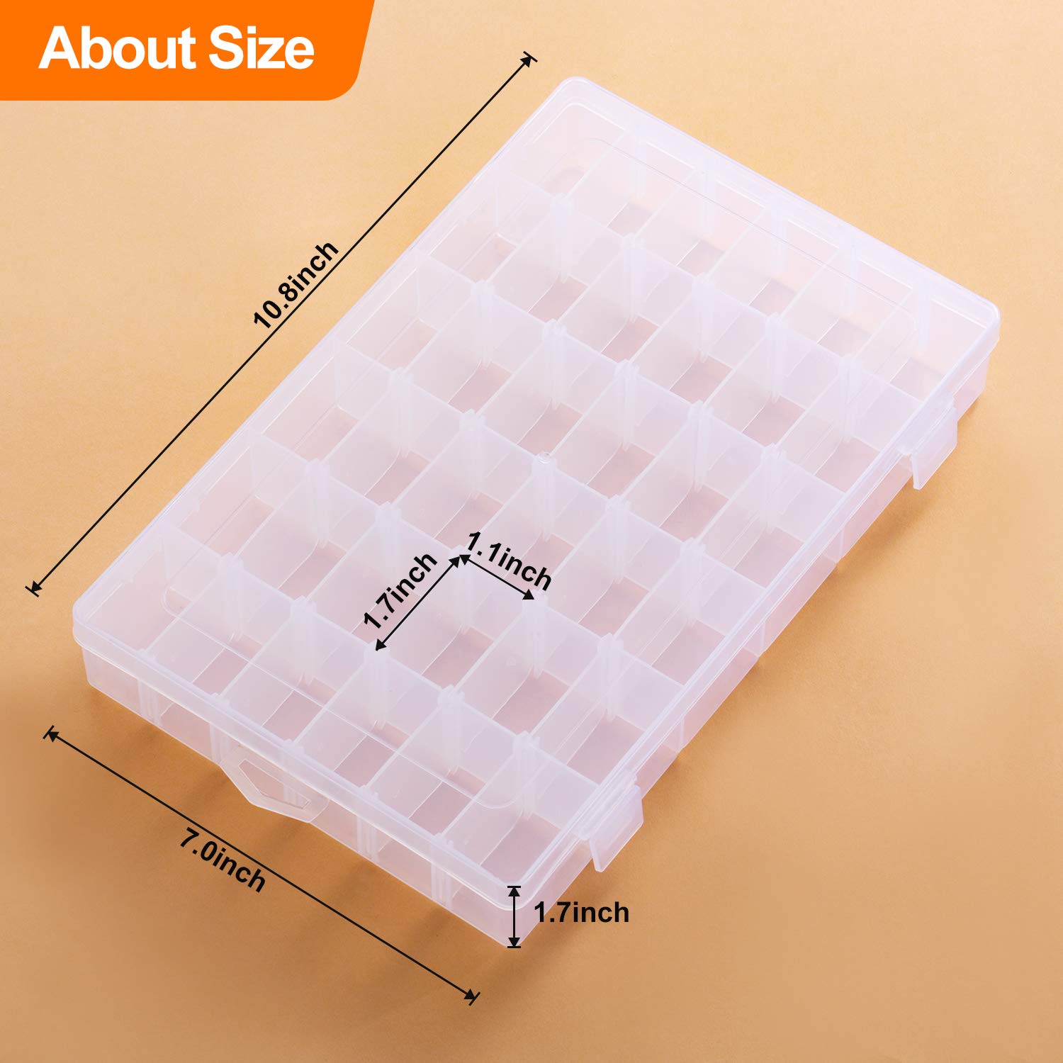 36 Grids Plastic Organizer Box with Adjustable Diviers for Beads Crafts Jewelry Fishing Tackles Earring Container Tool ((1.7In1.1In) 36Grid)