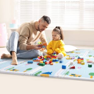Bammax X-Large Waterproof Foam Padded Baby Play Mat | Reversible & Foldable | Safe & Thick Baby Foam Play Mat | 70" x 78" | Use as Baby Crawling Mat or Kids Play Mat for Floor | Includes Travel Bag