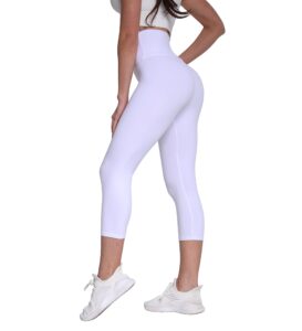 zioccie high waisted capri & full length leggings for women - buttery soft tummy control yoga pants for workout running (capri white, one size)