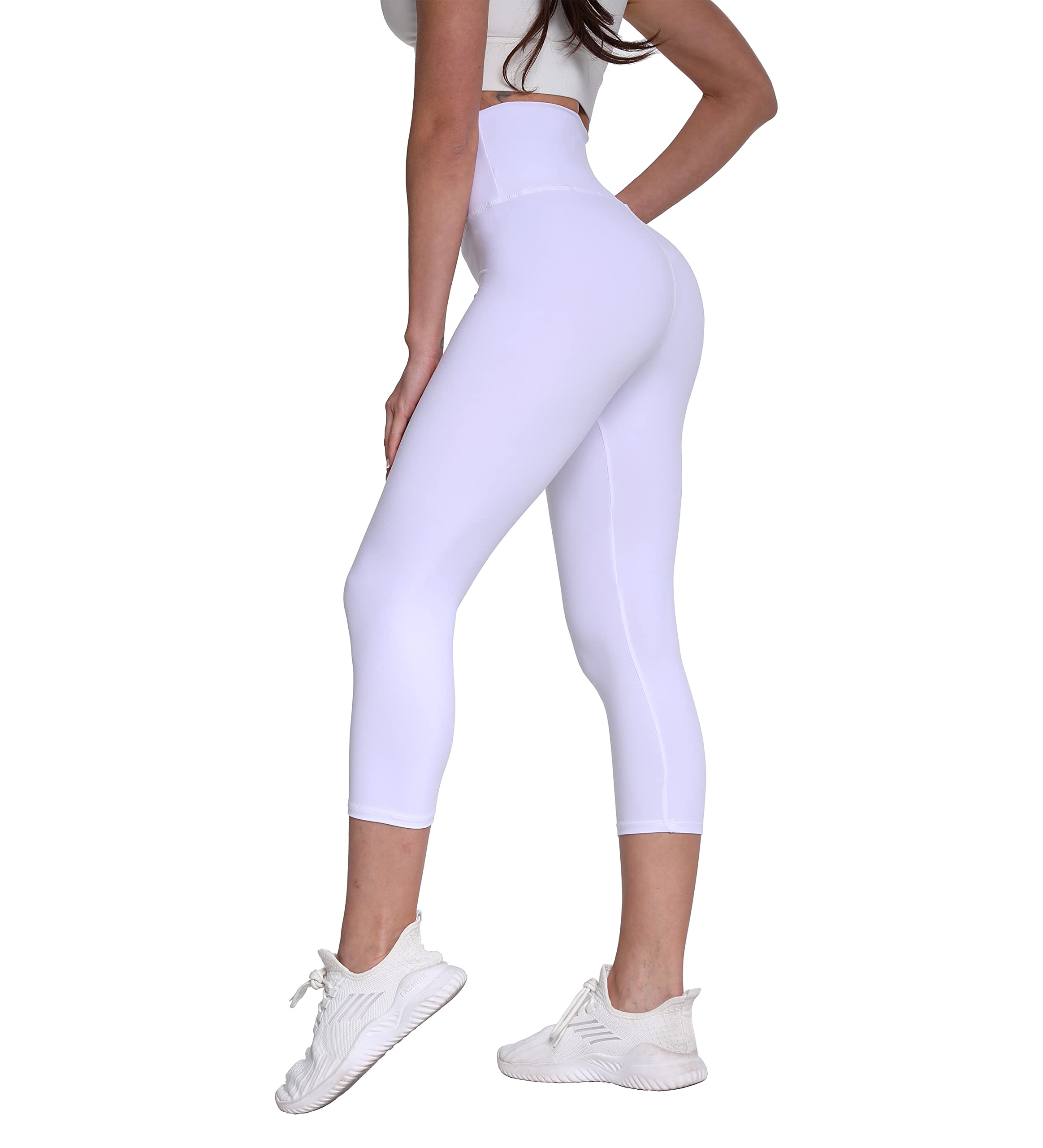 Zioccie High Waisted Capri & Full Length Leggings for Women - Buttery Soft Tummy Control Yoga Pants for Workout Running (Capri White, One Size)