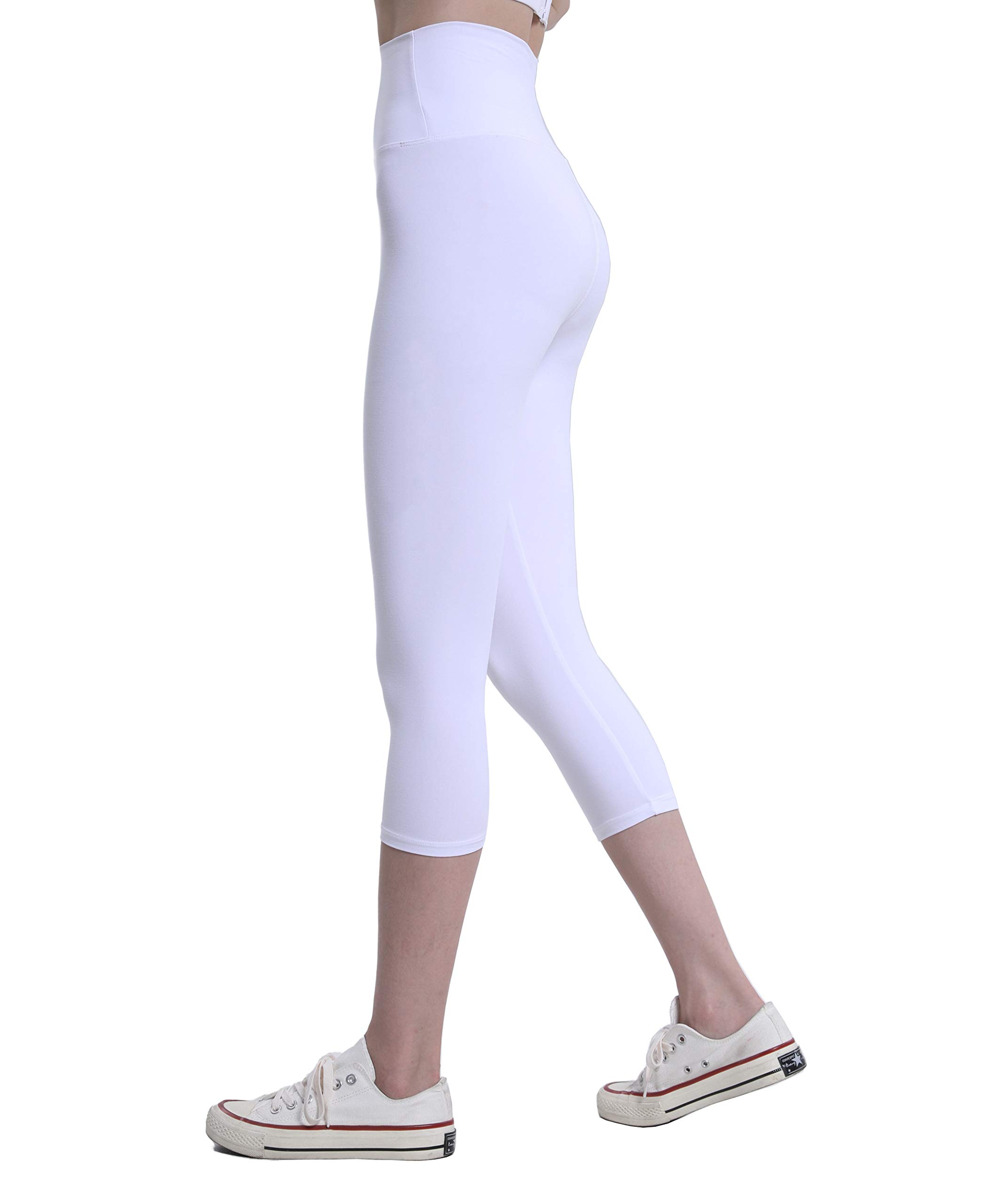 Zioccie High Waisted Capri & Full Length Leggings for Women - Buttery Soft Tummy Control Yoga Pants for Workout Running (Capri White, One Size)