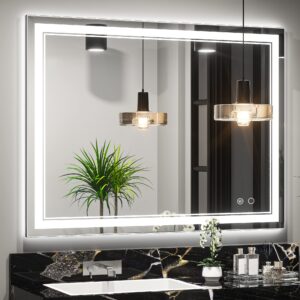 keonjinn 40 x 32 inch led mirror, bathroom mirror with lights, adjustable 3000k/4500k/6000k lights, led vanity mirror, wall mounted anti-fog dimmer front lighted makeup mirrors(horizontal/vertical)