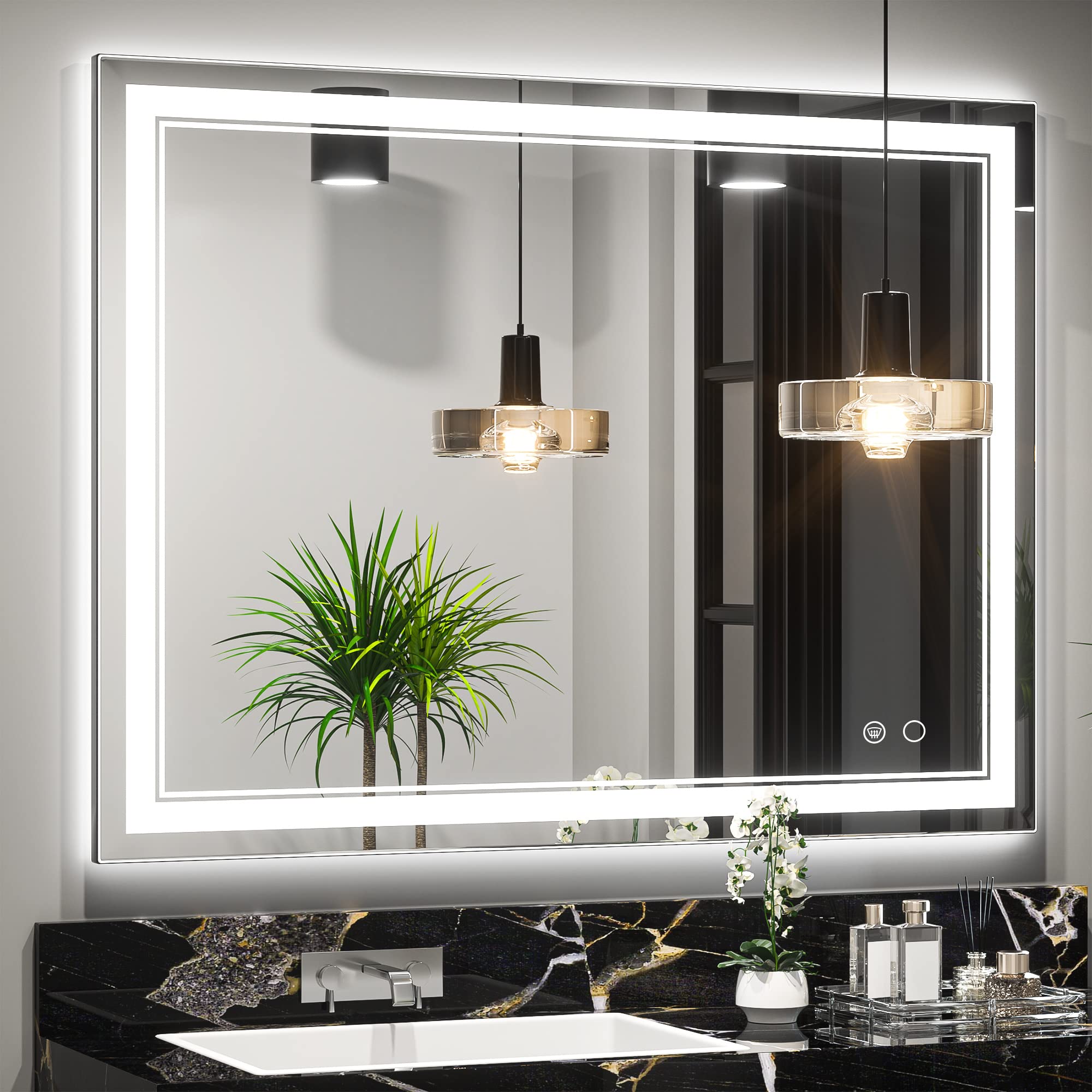 Keonjinn 40 x 32 Inch LED Mirror, Bathroom Mirror with Lights, Adjustable 3000K/4500K/6000K Lights, LED Vanity Mirror, Wall Mounted Anti-Fog Dimmer Front Lighted Makeup Mirrors(Horizontal/Vertical)