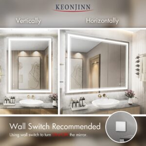 Keonjinn 40 x 32 Inch LED Mirror, Bathroom Mirror with Lights, Adjustable 3000K/4500K/6000K Lights, LED Vanity Mirror, Wall Mounted Anti-Fog Dimmer Front Lighted Makeup Mirrors(Horizontal/Vertical)