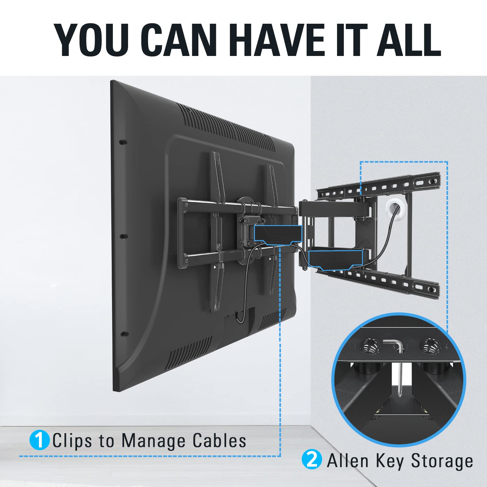 Mounting Dream UL Listed Full Motion TV Mount for Most 42-84 Inch TVs, Adjustable TV Wall Mount Swivel and Tilt, Loading 100 LBS, Max VESA 600x400mm, Fits 16", 18", 24" Studs MD2617-24K