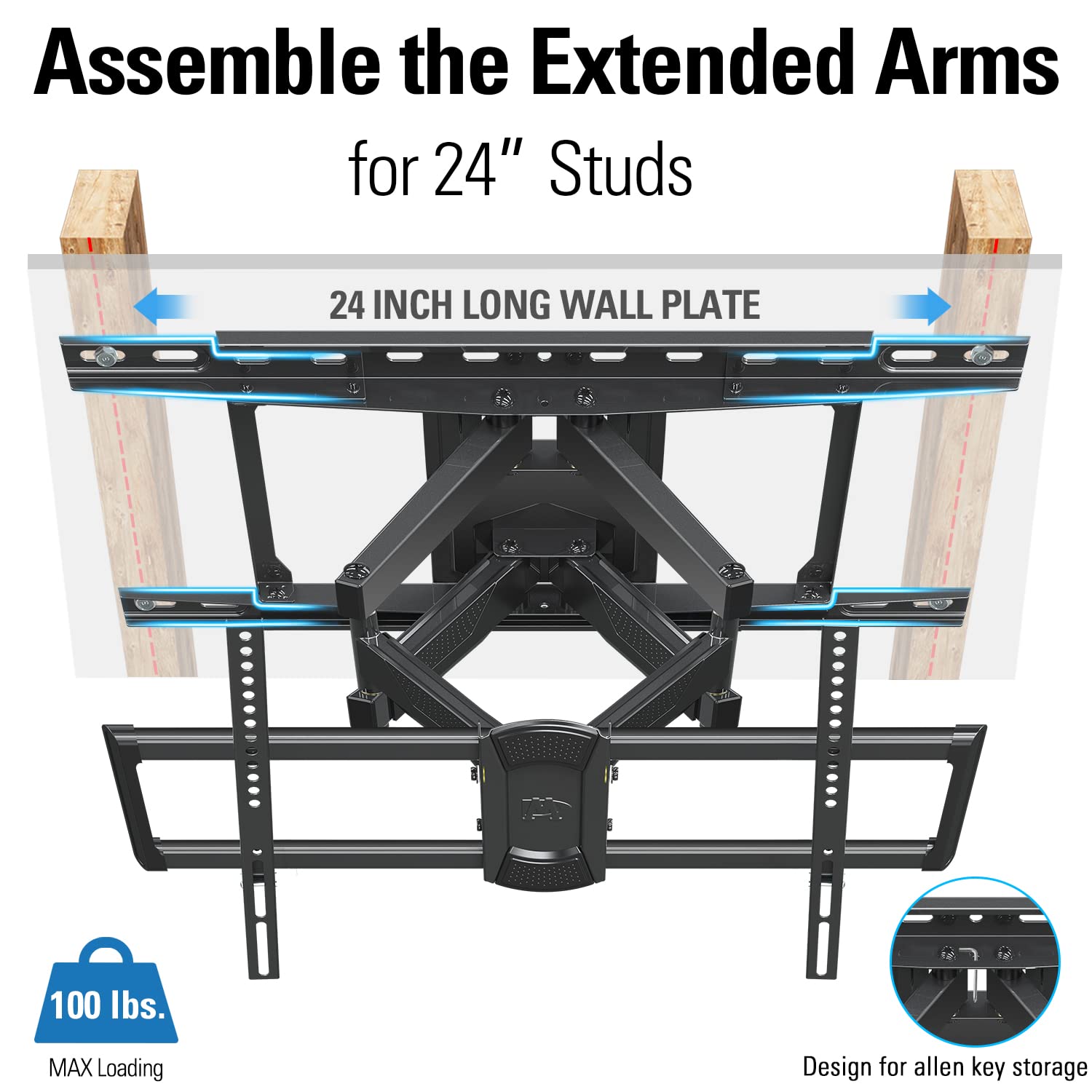 Mounting Dream UL Listed Full Motion TV Mount for Most 42-84 Inch TVs, Adjustable TV Wall Mount Swivel and Tilt, Loading 100 LBS, Max VESA 600x400mm, Fits 16", 18", 24" Studs MD2617-24K