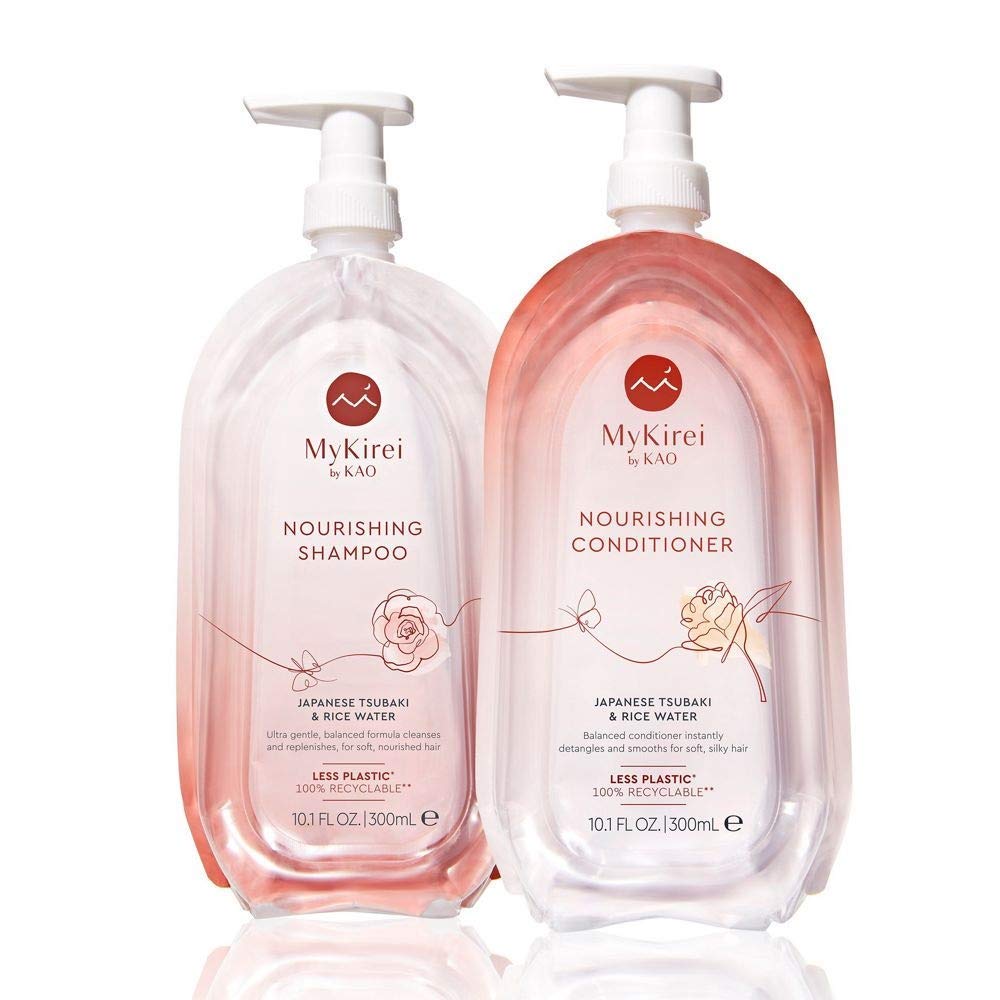 MyKirei Shampoo & Conditioner Set By Kao, Japanese Tsubaki & Rice Water for Hair, Sustainable Bottles, 10.1 Ounces Each