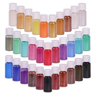 seisso 32 colors mica powder, mica pigments shimmery powder in jars, epoxy resin for bath bomb, lip gloss, soap making supplies powder pigments for slime, acrylic paints set(5g/0.18oz each color)