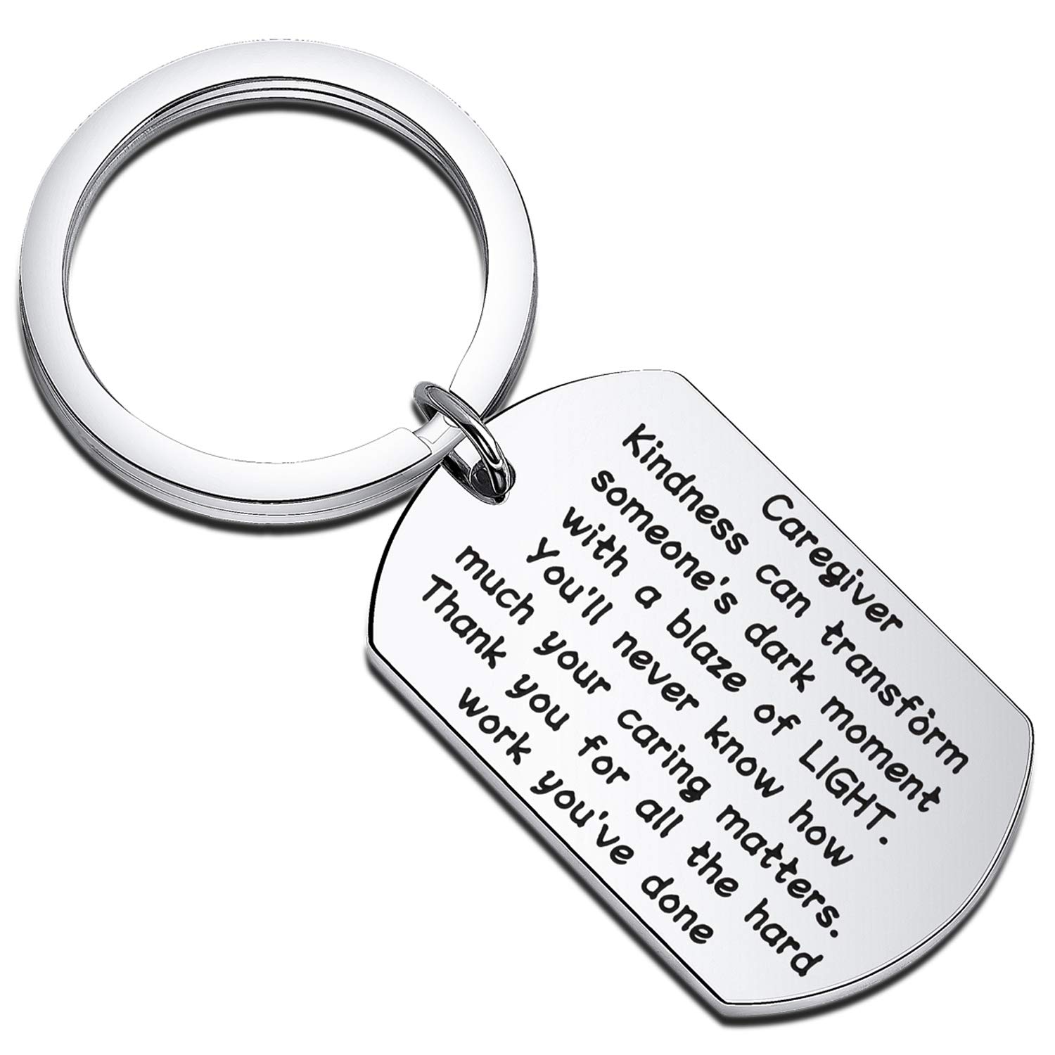 BEKECH Caregivers Appreciation Gift Caretakers Gifts Thank You for All The Hard Work You’ve Done Keychain Thank You Gift for Caregivers Social Workers MSW Graduates Gift (silver dog tag)