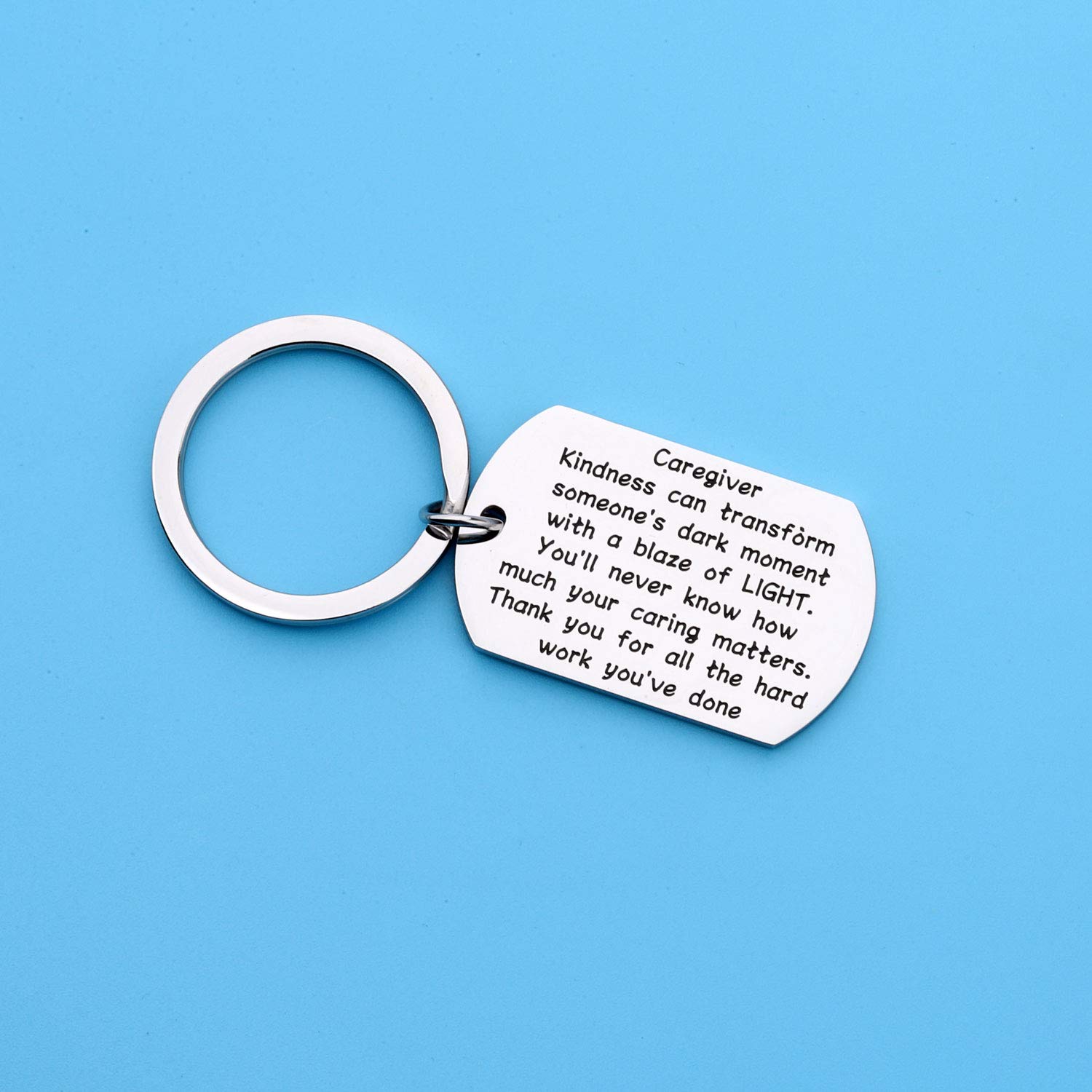 BEKECH Caregivers Appreciation Gift Caretakers Gifts Thank You for All The Hard Work You’ve Done Keychain Thank You Gift for Caregivers Social Workers MSW Graduates Gift (silver dog tag)