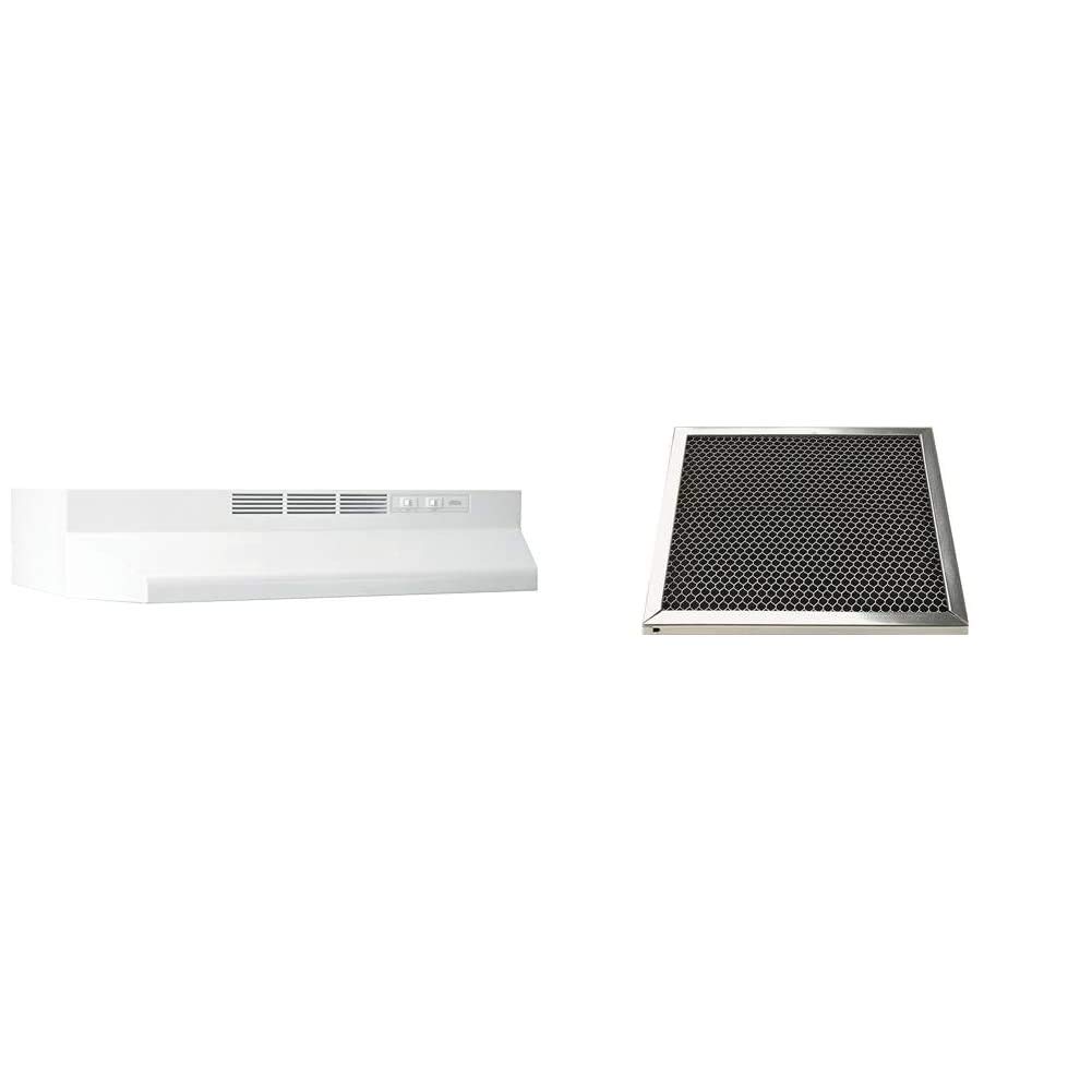 Broan-NuTone 24-Inch White Under-Cabinet Range Hood Insert + Air King 7-5/8-Inch Silver Replacement Charcoal Odor Filter