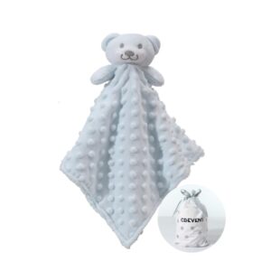 crevent cozy plush baby security blanket loveys for baby boys, minky dot front + sherpa backing with animal face (blue bear)