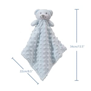 CREVENT Cozy Plush Baby Security Blanket Loveys for Baby Boys, Minky Dot Front + Sherpa Backing with Animal Face (Blue Bear)