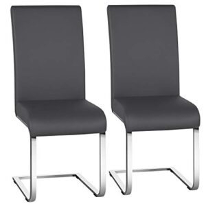 yaheetech dining chairs living room chairs modern chairs with high back, leather surface and metal legs for home kitchen wedding louge, set of 2, gray