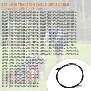 UP2WIN 105-1845 Traction Cable Drive Cable Compatible with Toro Lawn Mower 20016 20065 20005 20007 20064 20072A Front Wheel Drive Propelled Walk Mower