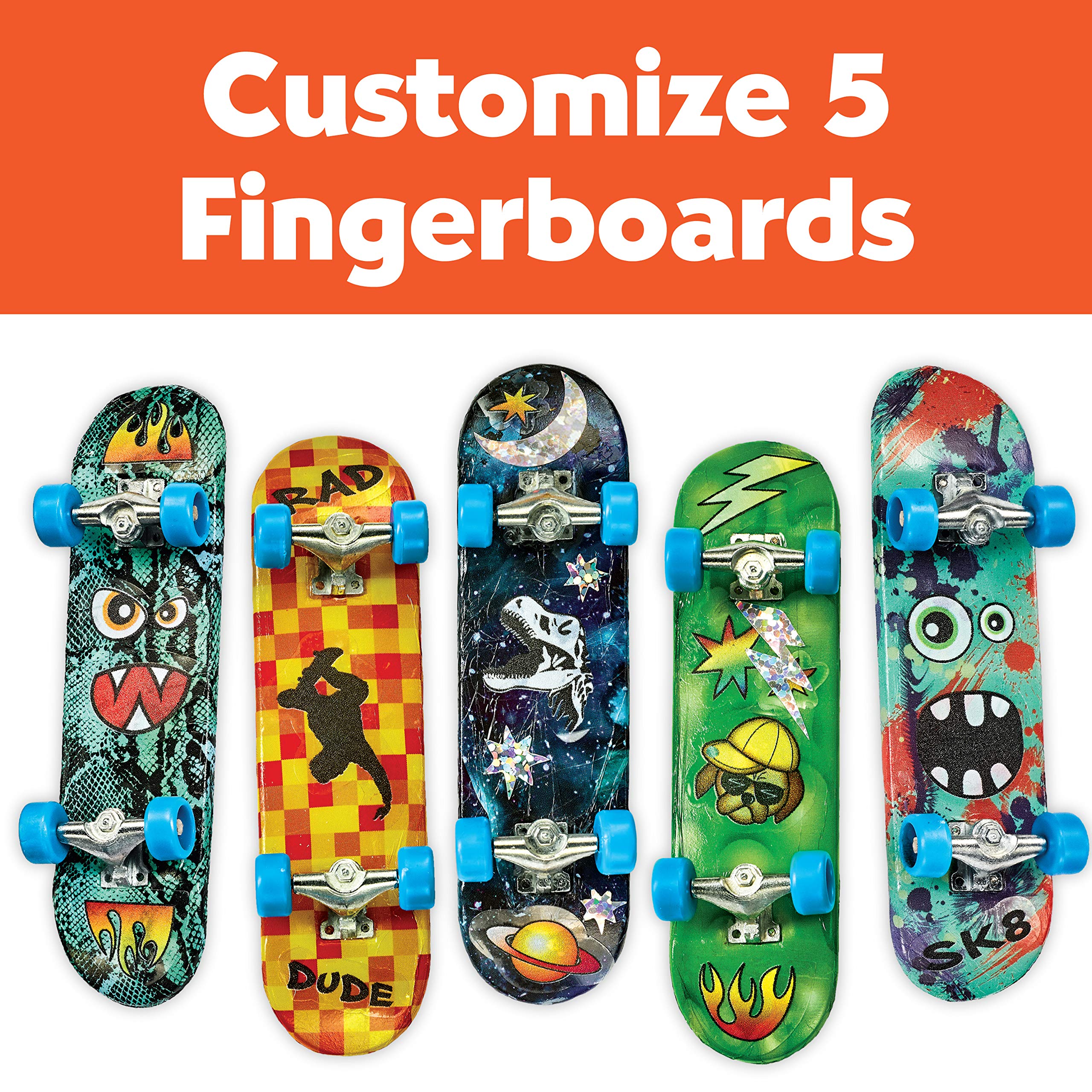 Creativity for Kids Hydro-Dip Custom Skate Studio – Mini Finger Skateboards for Kids – Customize 5 Skate Decks