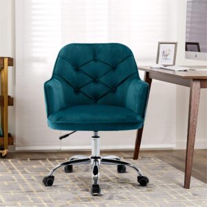 ssline home office chair,modern velvet living room chair velvet fabric shell accent chair,360° upholstered adjustable swivel armchair reception chair for office, living room,bed room (lake blue)