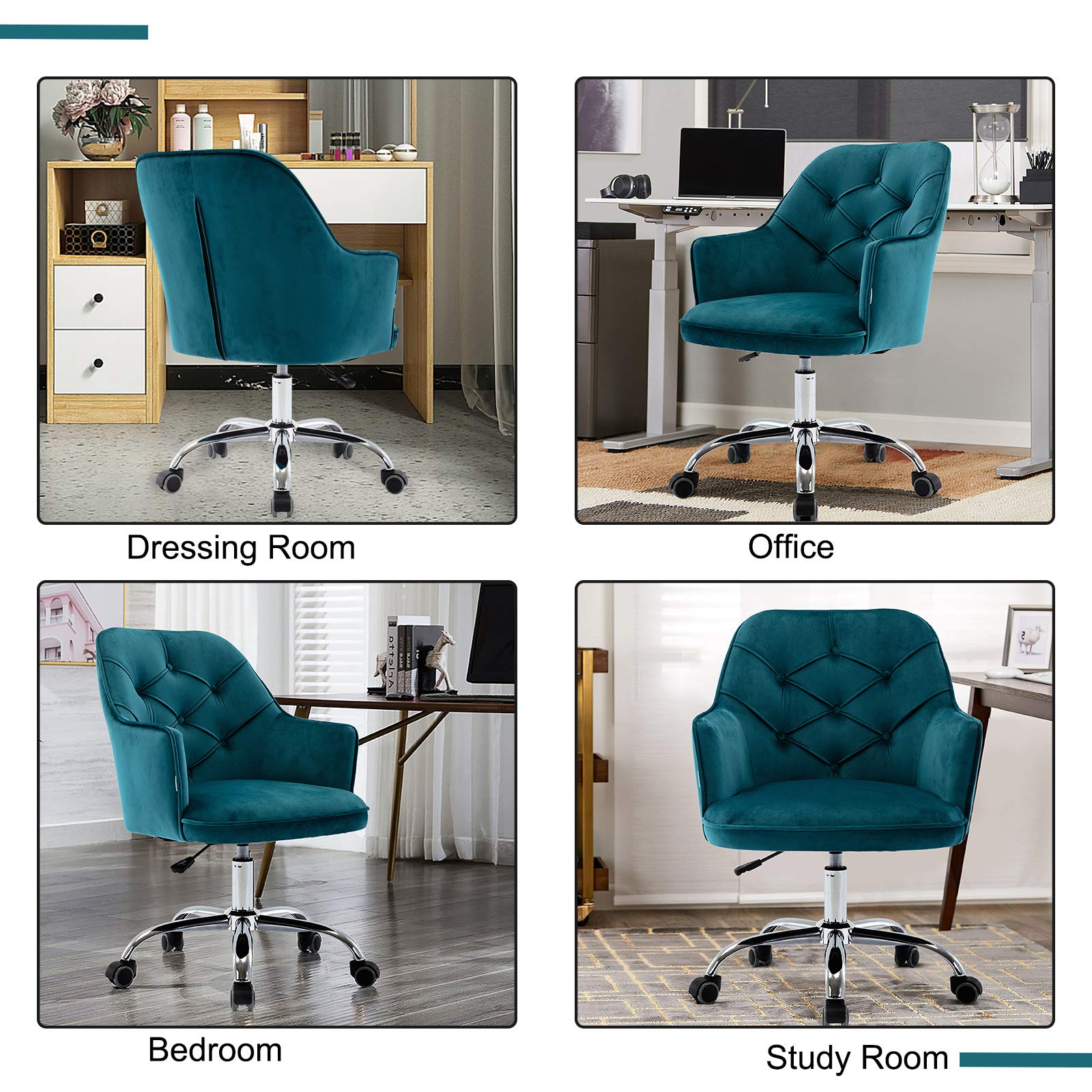 SSLine Home Office Chair,Modern Velvet Living Room Chair Velvet Fabric Shell Accent Chair,360° Upholstered Adjustable Swivel Armchair Reception Chair for Office, Living Room,Bed Room (Lake Blue)