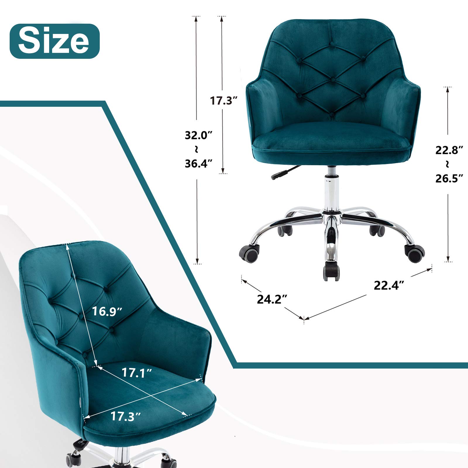 SSLine Home Office Chair,Modern Velvet Living Room Chair Velvet Fabric Shell Accent Chair,360° Upholstered Adjustable Swivel Armchair Reception Chair for Office, Living Room,Bed Room (Lake Blue)