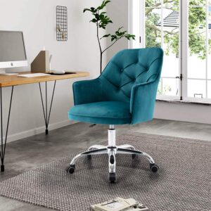 SSLine Home Office Chair,Modern Velvet Living Room Chair Velvet Fabric Shell Accent Chair,360° Upholstered Adjustable Swivel Armchair Reception Chair for Office, Living Room,Bed Room (Lake Blue)