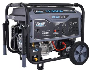 pulsar g12kbn-sg heavy duty portable dual fuel generator - 9500 rated watts & 12000 peak watts - gas & lpg - electric start - transfer switch & rv ready - carb compliant