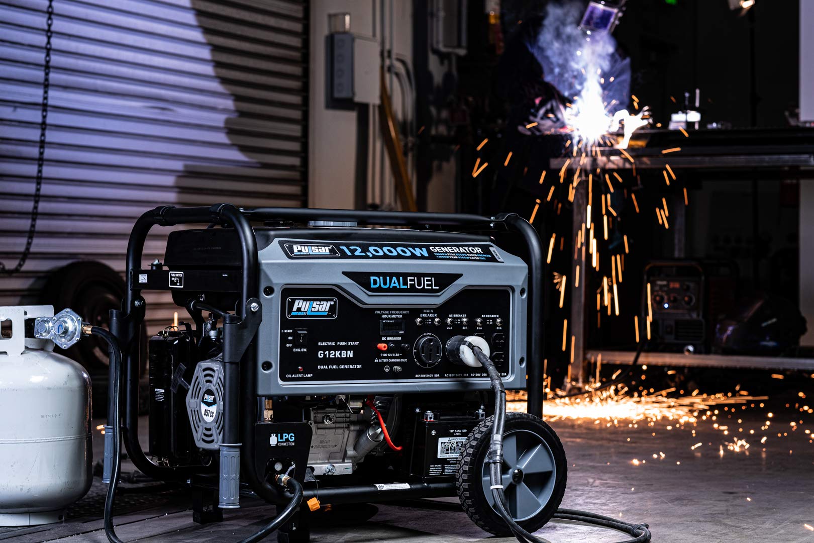 Pulsar G12KBN-SG Heavy Duty Portable Dual Fuel Generator - 9500 Rated Watts & 12000 Peak Watts - Gas & LPG - Electric Start - Transfer Switch & RV Ready - CARB Compliant