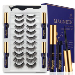 4 tubes magnetic eyeliner and lashes kit, upgraded 3d magnetic eyelashes with eyeliner kit with applicator,magnetic lashes natural look, easy eyelash to apply,magnet eyelashes 10 pairs.