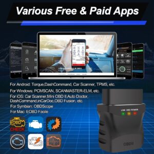 OBD2 Bluetooth 4.0 Diagnostic Scanner Code Reader for iPhone iOS Android iPad PC, Car Auto OBD II Diagnostic Scan Tool for Check Engine Lights, Stable & Fast