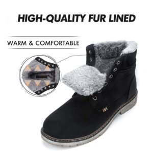 Men's Winter Snow Boots Warm Faux Fur Non-Slip Fashion Womens Hiking Shoes Outdoor Athletic Walking Trekking Black 8 Women/6.5 Men