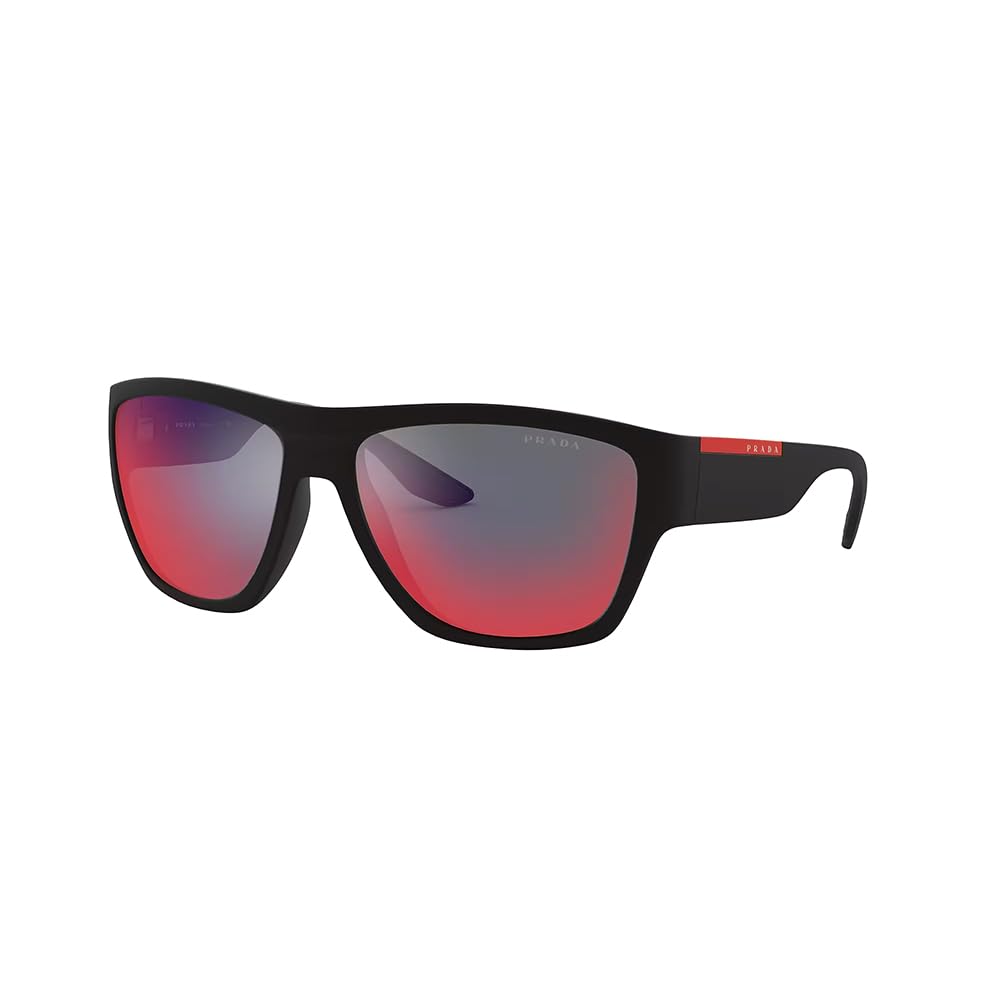 Prada Linea Rossa PS 08VS DG008F Black Plastic Rectangle Sunglasses Multicolor Mirror Lens