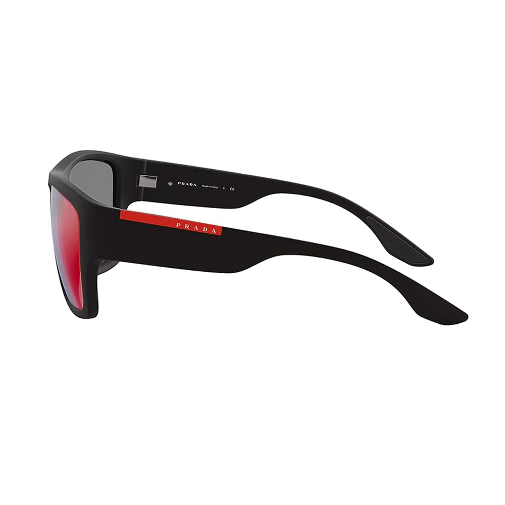 Prada Linea Rossa PS 08VS DG008F Black Plastic Rectangle Sunglasses Multicolor Mirror Lens