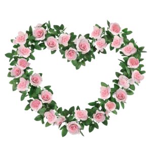 cocoboo 2 pack(16ft) pink rose garland artificial flowers garlands for room décor, pink flower vines for wedding party garden decoration roses artificial garland for bedroom aesthetic (pink)