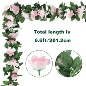 COCOBOO 2 Pack(16ft) Pink Rose Garland Artificial Flowers Garlands for Room Décor, Pink Flower Vines for Wedding Party Garden Decoration Roses Artificial Garland for Bedroom Aesthetic (Pink)