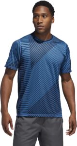 adidas men's freelift sport heather strong all-over-print graphic shirt, shock cyan/legend marine large