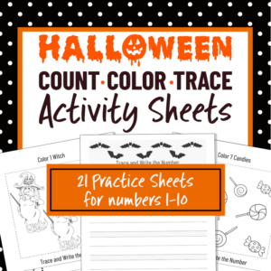 halloween count and color trace activity sheets