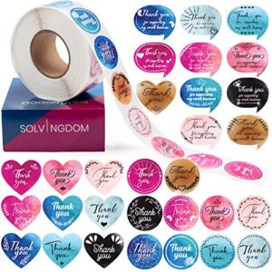 solvingdom thank you stickers roll of 1000 pcs - 1.18 inch self-adhesive label supplies parties gifts bags boxes small business handmade goods flower store-10 decorative designs round hearth shaped