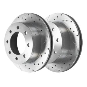 autoshack front drilled slotted brake rotors silver pair of 2 driver and passenger side replacement for 2005-2012 ford f-250 super duty f-350 super duty 5.4l 6.0l 6.2l 6.4l 6.7l 6.8l 4wd pr64126dszpr