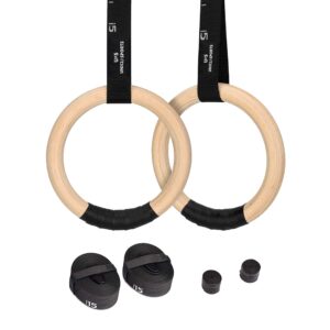 unicli sports gymnastic rings with adjustable straps - 1.2inch 1500lbs wooden olympic rings - 16.5ft numbered straps - home gym full body workout