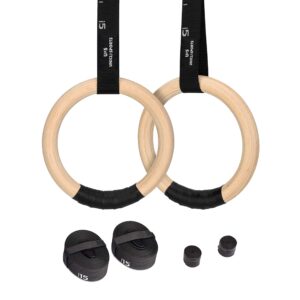 UNICLI Sports Gymnastic Rings with Adjustable Straps - 1.2inch 1500lbs Wooden Olympic Rings - 16.5ft Numbered Straps - Home Gym Full Body Workout