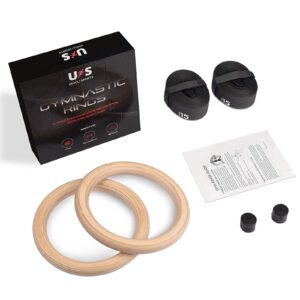 UNICLI Sports Gymnastic Rings with Adjustable Straps - 1.2inch 1500lbs Wooden Olympic Rings - 16.5ft Numbered Straps - Home Gym Full Body Workout