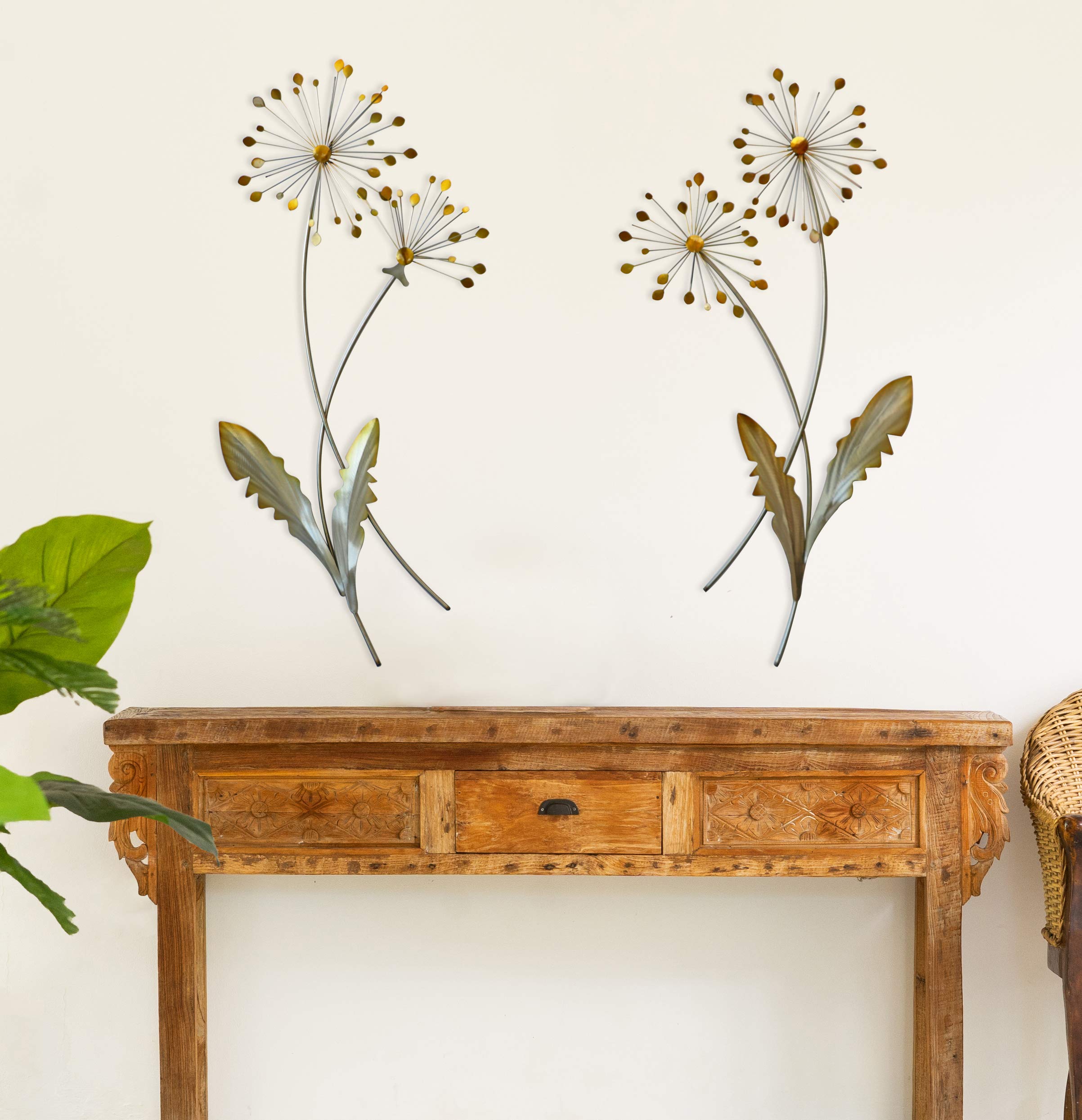 T.I. Design Dandelion Floral Contemporary Metal Wall Decor Set