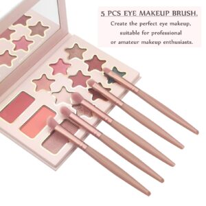 Eye Makeup Brushes Set with Travel Case 5Pcs Essential Eyeshadow Brush Blending and Shading Smudge (Pink)