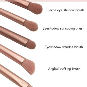 Eye Makeup Brushes Set with Travel Case 5Pcs Essential Eyeshadow Brush Blending and Shading Smudge (Pink)