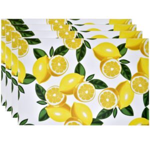 disposable lemons paper place mats 50 pack 11”x 17” rectangle summer yellow lemon slices citrus fruit coated placemat for spring tropical lemonade green leaves floral table mat dinner party decor