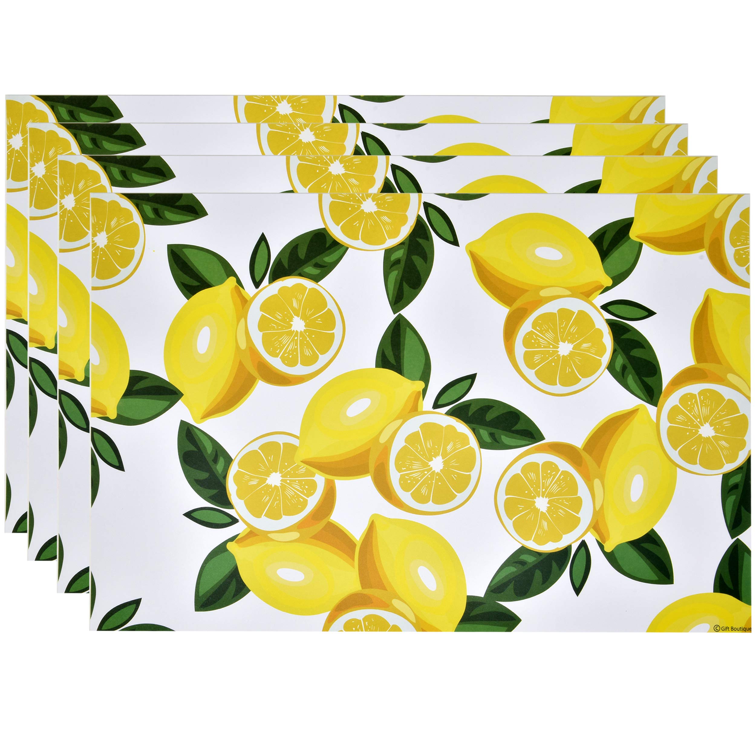 Disposable Lemons Paper Place Mats 50 Pack 11”x 17” Rectangle Summer Yellow Lemon Slices Citrus Fruit Coated Placemat for Spring Tropical Lemonade Green Leaves Floral Table Mat Dinner Party Decor