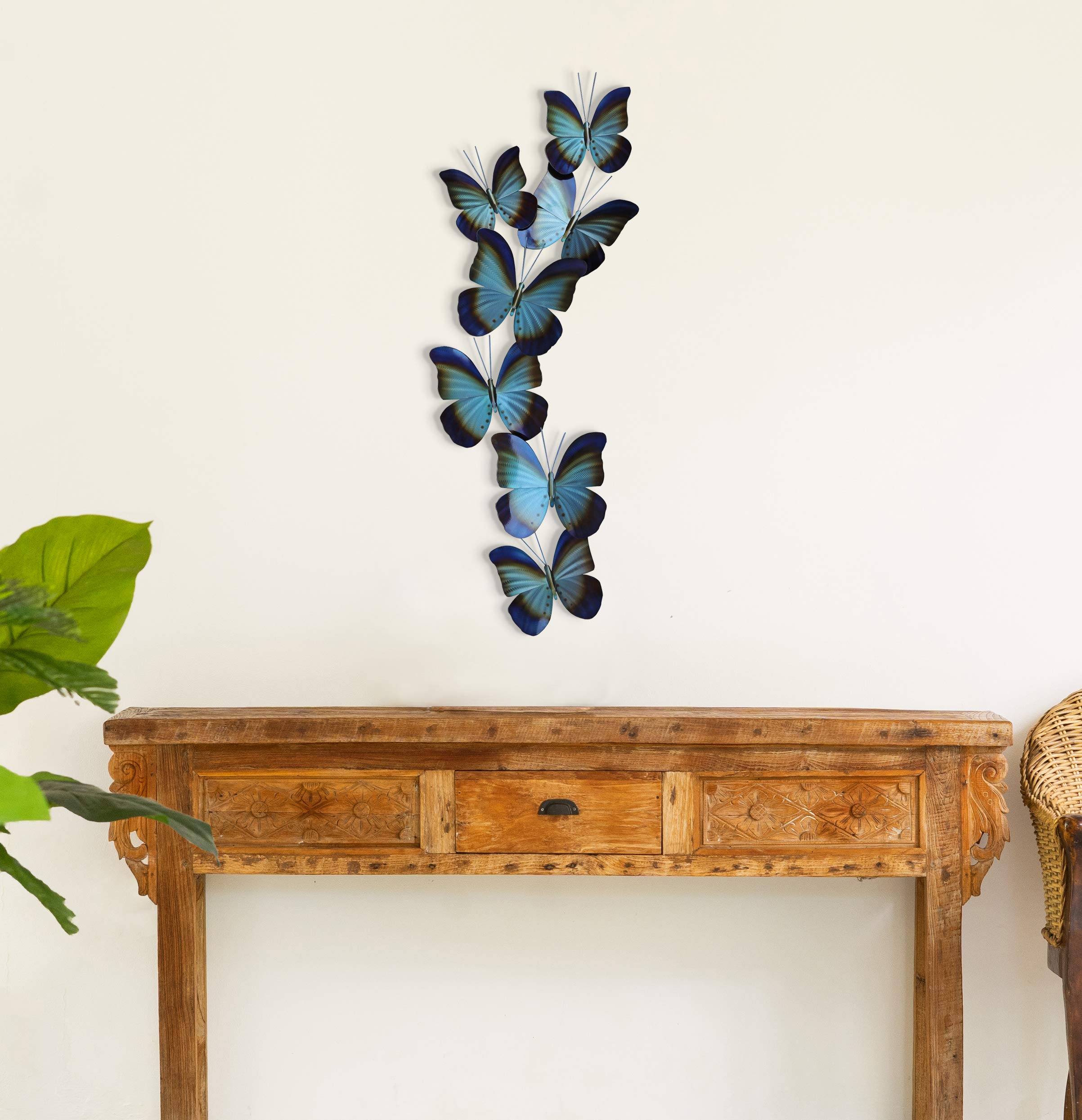 T.I. Design Blue Butterflies Contemporary Metal Wall Decor