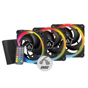 arctic bionix p120 a-rgb (3 pack, incl. a-rgb controller) - 120 mm pressure-optimised fan with a-rgb, pwm, cooler, fluid dynamic bearing, 400-2300 rpm - black