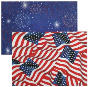 july 4th 2-sided reversible disposable paper place mats, patriotic american flag/fireworks, 14 x 10-inches, 22-count by iconikal