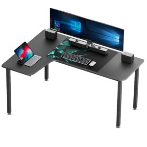 designa gaming desk 60",l-shaped computer corner desk with large mouse pad,ergonomic gamer table workstation, sturdy metal frame, left side rustic brown